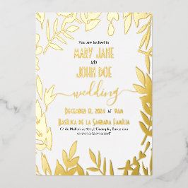 Convite para Casamento de Folhas Douradas