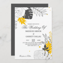 Convite para Casamento de Folhas Tropicais Amarela