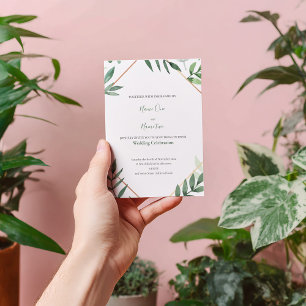 Convite para casamento de folhas verdes