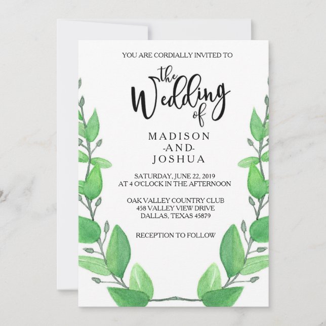 Convite para Casamento de Folhas Verdes (Frente)