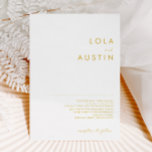 Convite para Casamento de Fontes Dourado Minimalis<br><div class="desc">Este convite de casamento do Dourado Font, minimalista moderno, é perfeito para o seu casamento clássico do Boho. Seu design abstrato simples, único, acompanhado de um roteiro mínimo contemporâneo e de uma paleta dourada dá a este produto uma sensação de luxo formal elegante enquanto permanece simplista, a boêmia chica. Mantenha-o...</div>