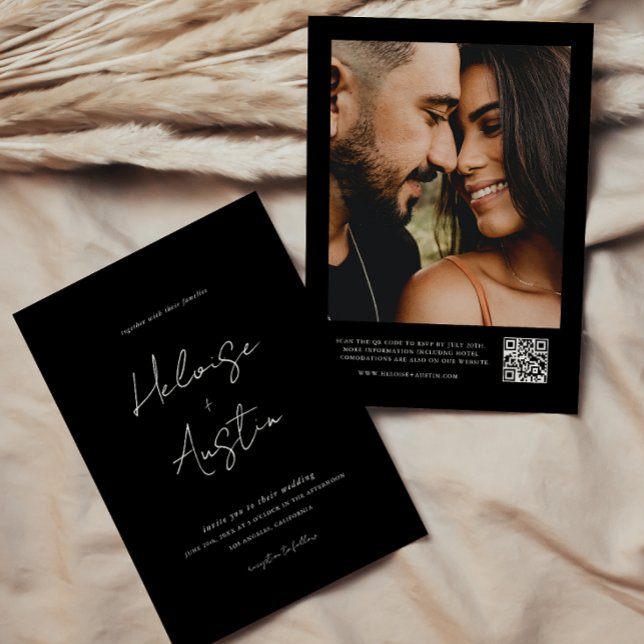 Convite para Casamento de Foto B&W de Código QR Mi (Criador carregado)