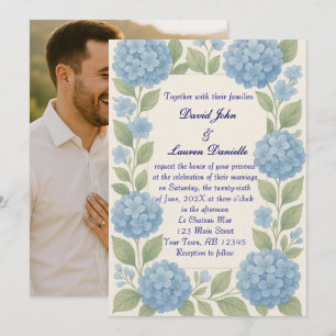 Convite para Casamento de Foto de Hydrangea Azul d