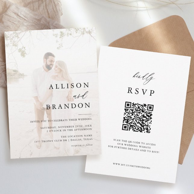 Convite para Casamento de Foto Elegante Moderno QR (Criador carregado)