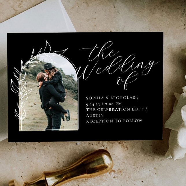 Convite para Casamento de Foto Mínimo Preto (Criador carregado)