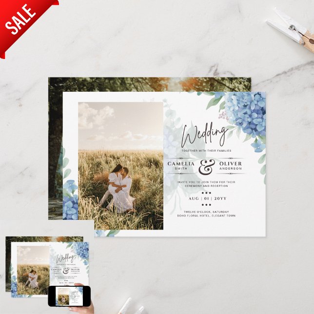 Convite para Casamento de FOTO PHOTO Azul Moderno (Criador carregado)