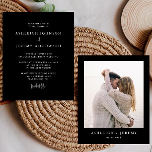 Convite para Casamento de Foto Preta Minimalista d