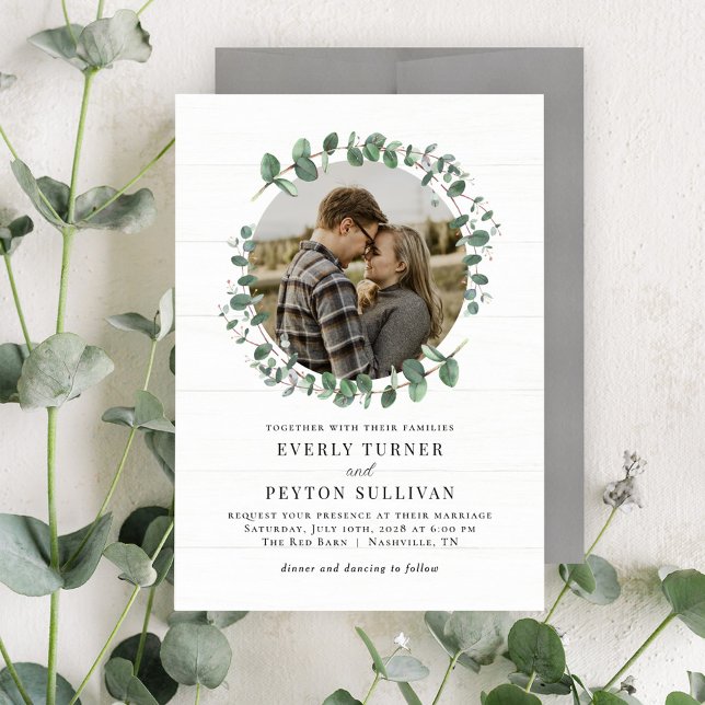 Convite Para Casamento De Foto Rustic Greenery (Criador carregado)