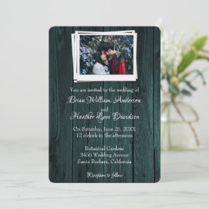 Convite Para Casamento De Foto Teal Wooden