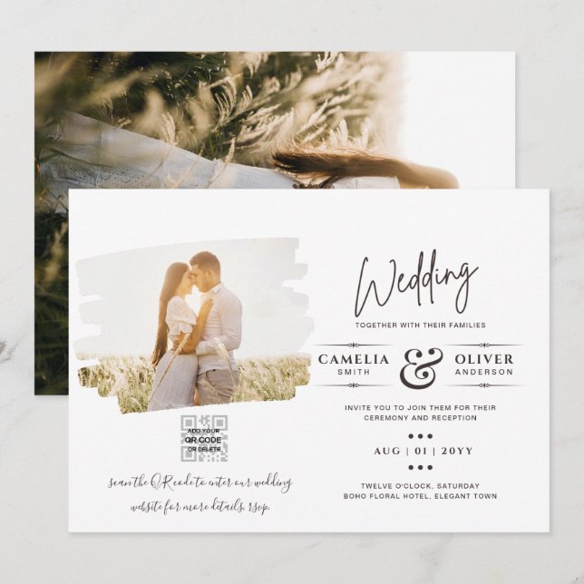 Convite para Casamento de FOTOGRAFIA Branca e Negr (Frente/Verso)