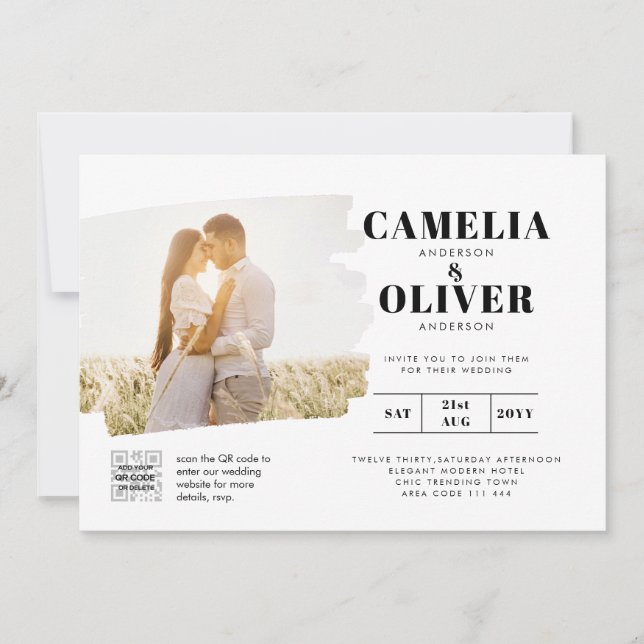 Convite para Casamento de FOTOGRAFIA Branca e Negr (Frente)