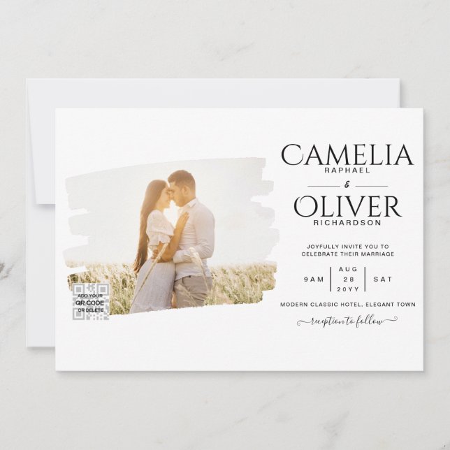 Convite para Casamento de FOTOGRAFIA Branca e Negr (Frente)