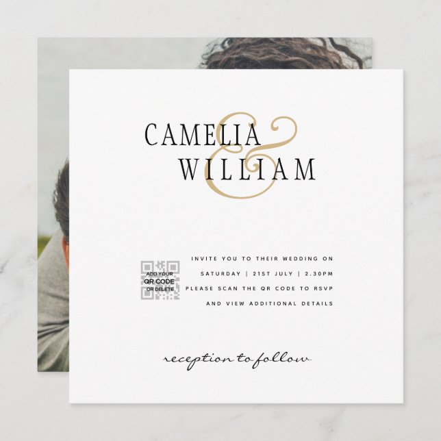 Convite para Casamento de FOTOGRAFIA Branca e Negr (Frente/Verso)