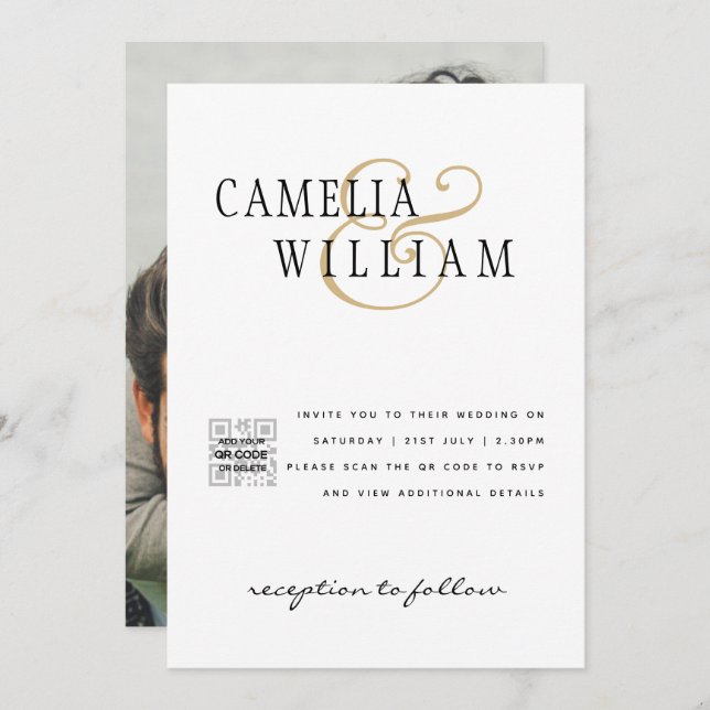 Convite para Casamento de FOTOGRAFIA Branca e Negr (Frente/Verso)