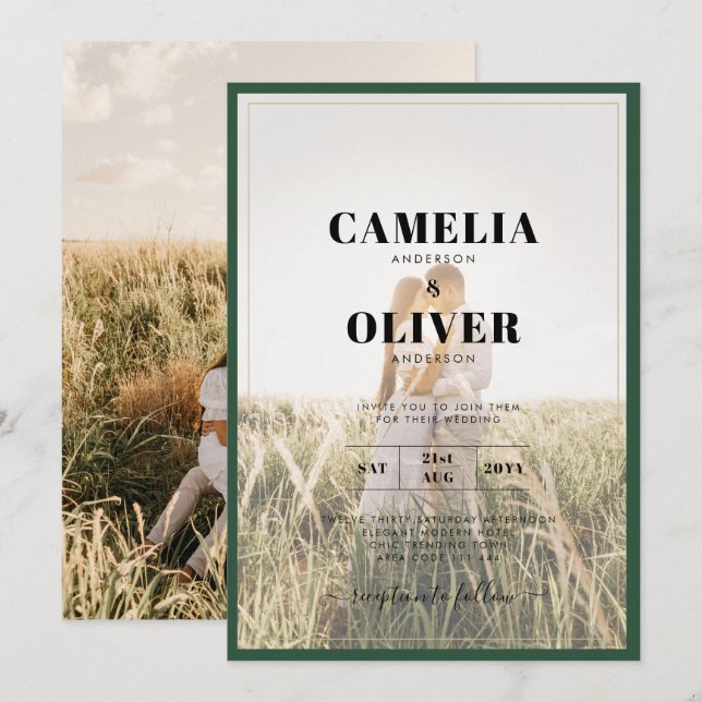 Convite para Casamento de FOTOGRAFIA Verde Florest (Frente/Verso)