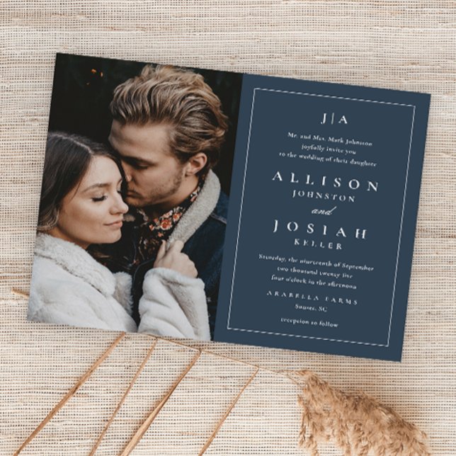 Convite para casamento de fotos azuis do Marinho d (Criador carregado)