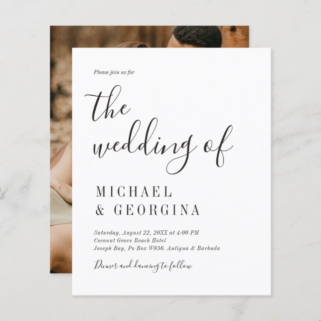 Convite para Casamento de Fotos Branca Simples e P (Frente/Verso)