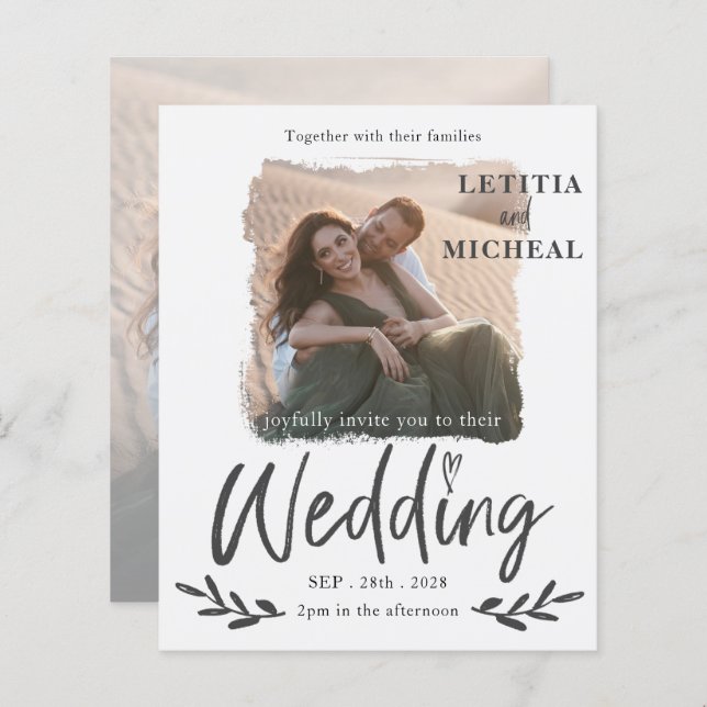 Convite para Casamento de Fotos Brancas Modernas d (Frente/Verso)