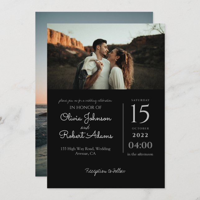 Convite para Casamento de Fotos Brancas Negras Min (Frente/Verso)