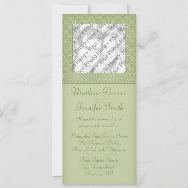 Convite Para Casamento De Fotos Celta Verde Irland (Frente)