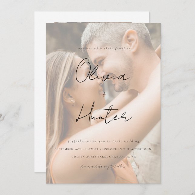 Convite para casamento de fotos com código QR mini (Frente/Verso)