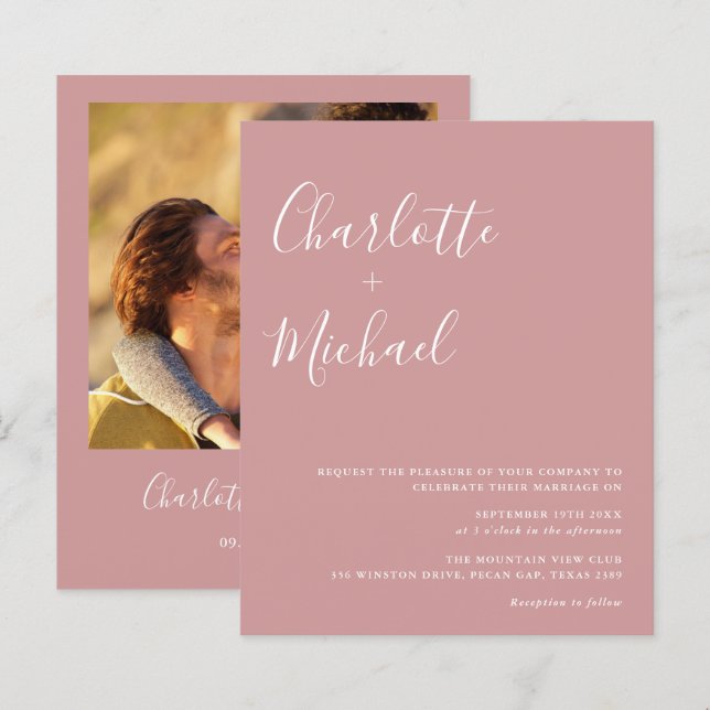 Convite para casamento de fotos com Rosa de Dusty  (Frente/Verso)