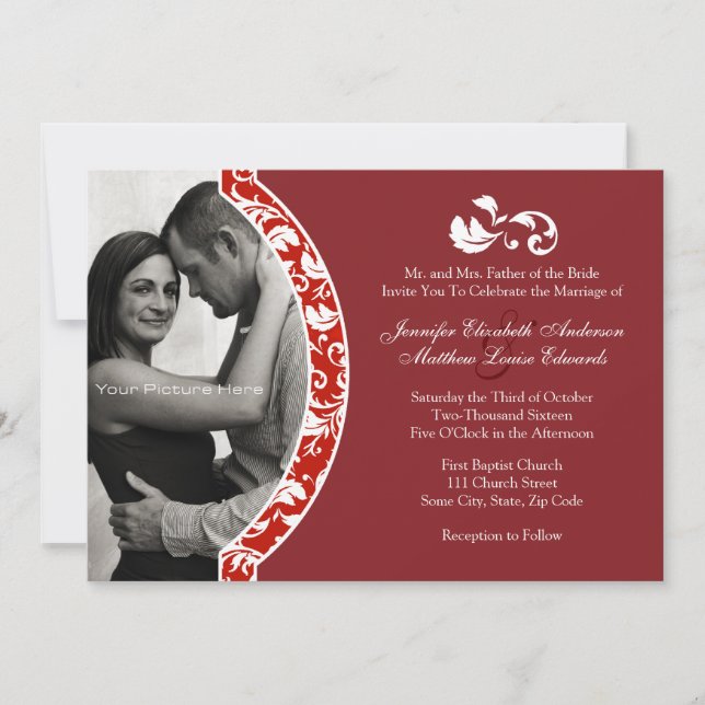 Convite para Casamento de Fotos de Damas Vermelhas (Frente)