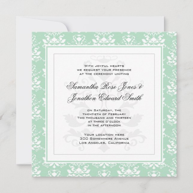Convite para Casamento de Fotos de Mint e White Da (Frente)