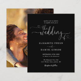 Convite para Casamento de Fotos de Script Preto de