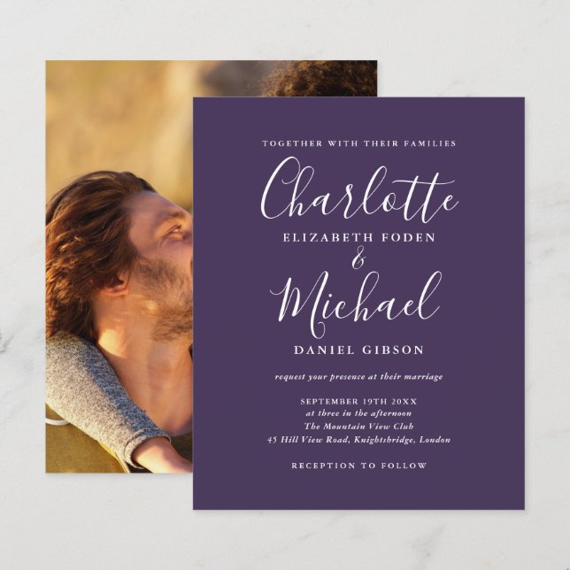 Convite para Casamento de Fotos de Script Puro de  (Frente/Verso)