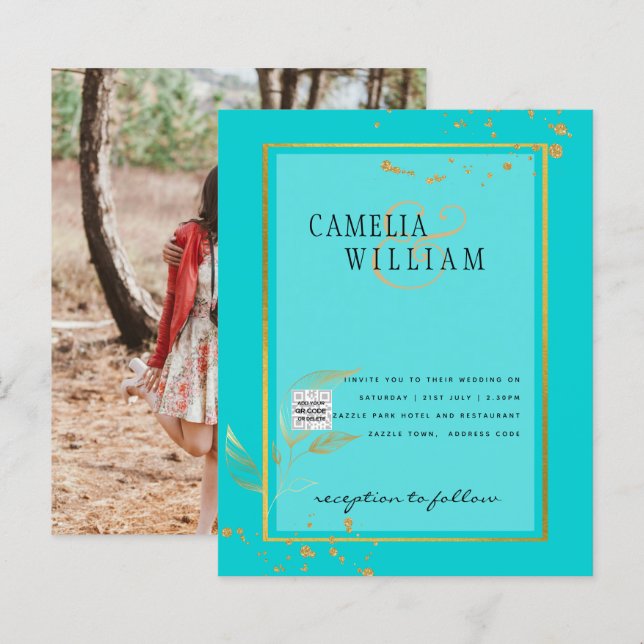 Convite para casamento de fotos do BUDGET Salvar a (Frente/Verso)