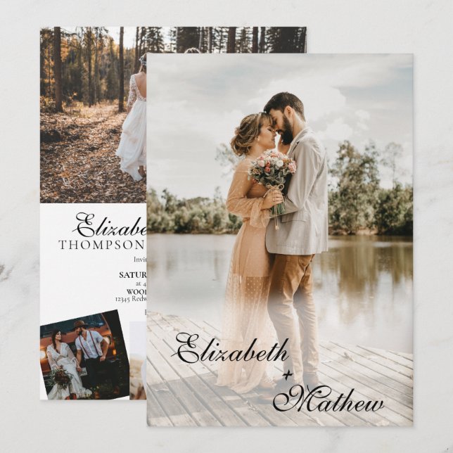 Convite para Casamento de Fotos do Script Clássico (Frente/Verso)