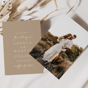Convite para Casamento de Fotos do Taupe Pale Eleg