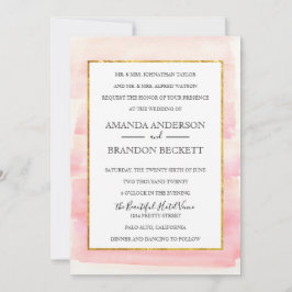 Convite para Casamento de Fotos Dourada com Rosa d