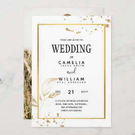 Convite para casamento de fotos Douradas e brancas
