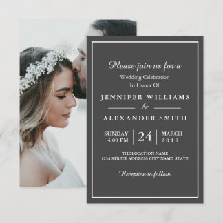 Convite para Casamento de Fotos Elegante de Cinzas