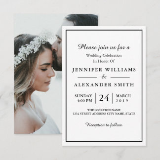 Convite para Casamento de Fotos Elegante Preto e B