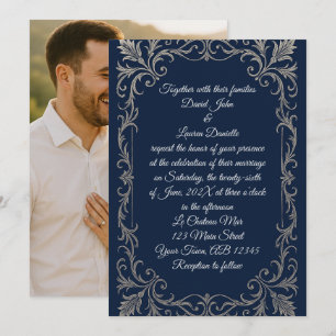 Convite para casamento de fotos em marinho e prata