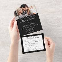 Convite para casamento de fotos em preto e branco 