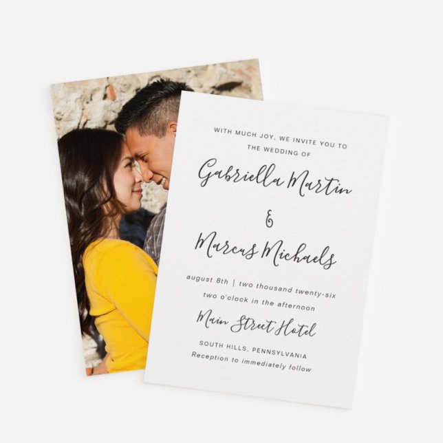 Convite para casamento de fotos em preto e branco  (Criador carregado)