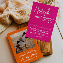 Convite para casamento de fotos em preto-e-rosa mo