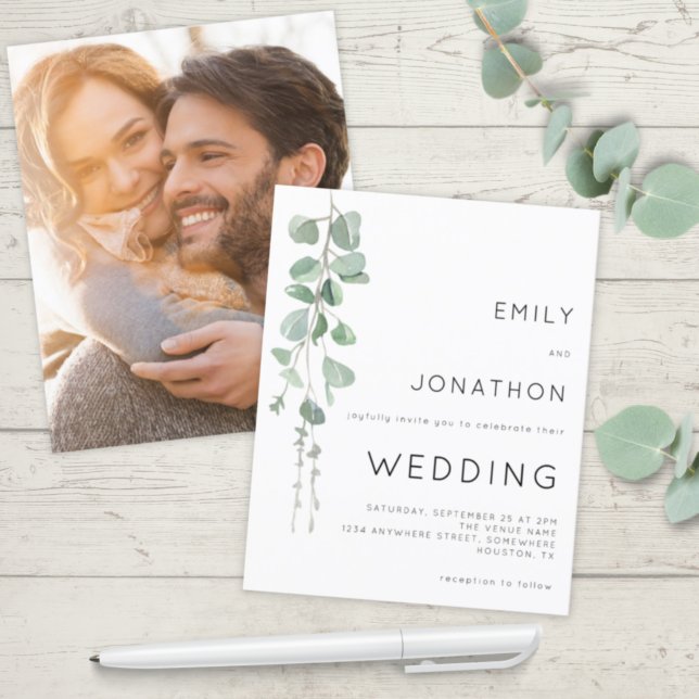 Convite para Casamento de Fotos Eucalyptus Moderno (Criador carregado)