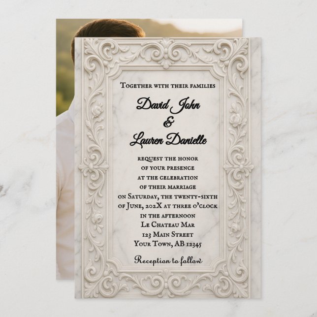 Convite para Casamento de Fotos Mística Marble (Frente/Verso)