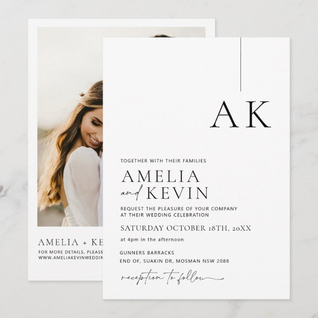 Convite para casamento de fotos moderna e minimali (Frente/Verso)