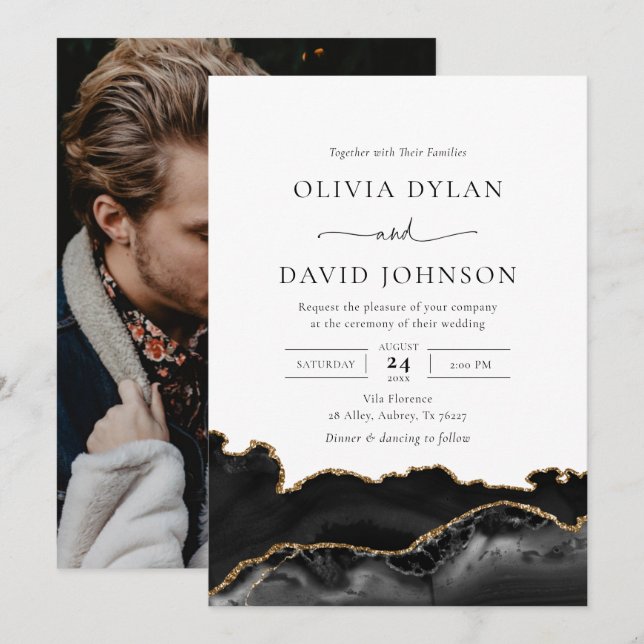 Convite para Casamento de Fotos por Agato Preto e  (Frente/Verso)