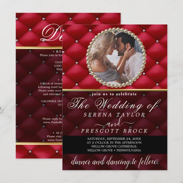 Convite para casamento de fotos vermelhas do rico (Frente/Verso)