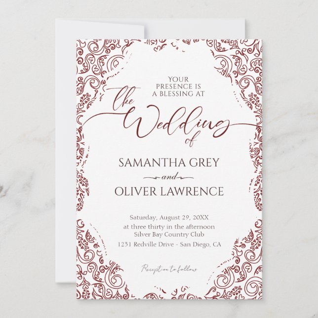 Convite para Casamento de Frame Damasco para Burgu (Frente)