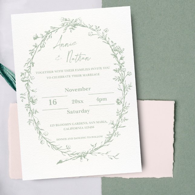 Convite para Casamento de Frame Design de Ornament (Intricate Green Ornate Design Frame Wedding Invitation)