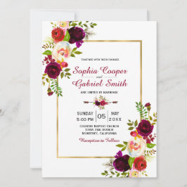 Convite para Casamento de Frame Dourado Floral Bur