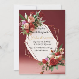 Convite para Casamento de Frame Dourado Floral de
